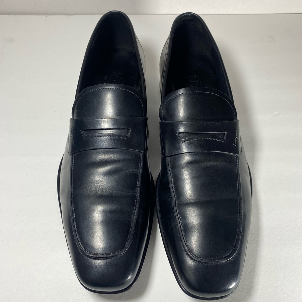 Salvatore Ferragamo Black Leather Penny Loafers